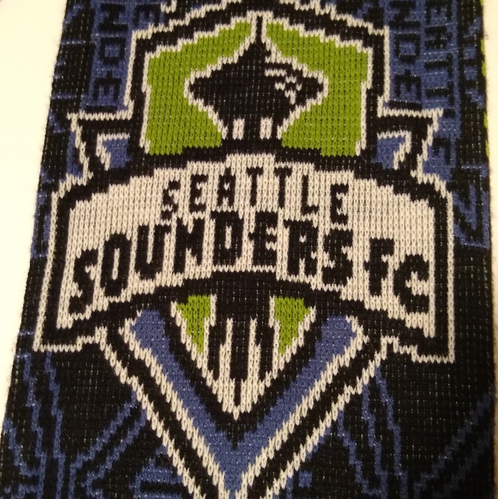 Seattle Sounders FC scarf with fringe.